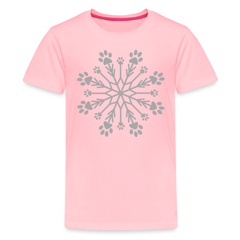 Paw Snowflake Sparkle Print Kids' Premium T-Shirt - pink