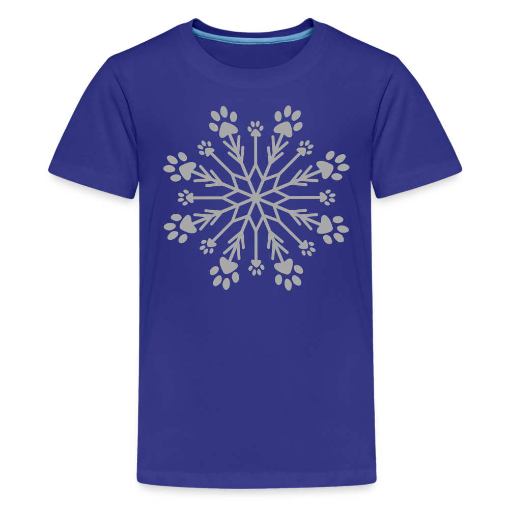 Paw Snowflake Sparkle Print Kids' Premium T-Shirt - royal blue