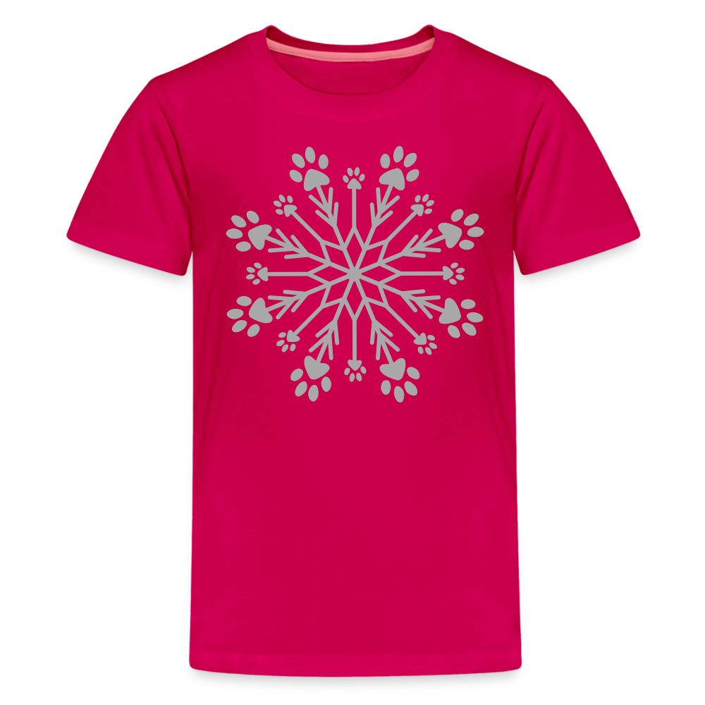 Paw Snowflake Sparkle Print Kids' Premium T-Shirt - dark pink