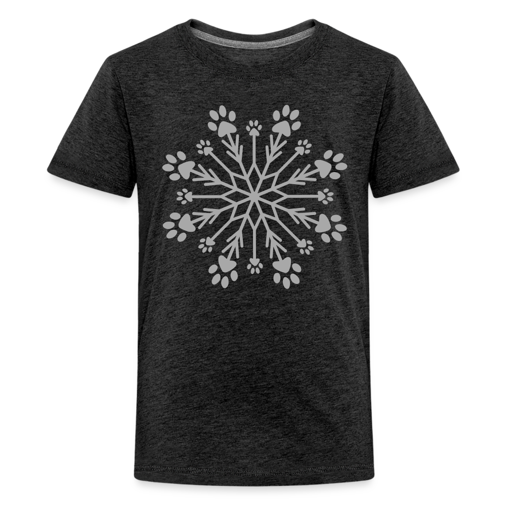 Paw Snowflake Sparkle Print Kids' Premium T-Shirt - charcoal grey
