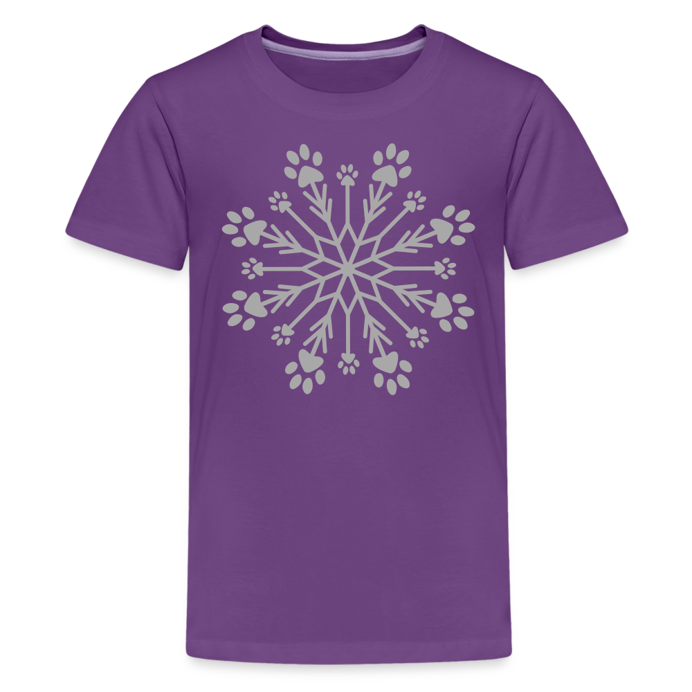 Paw Snowflake Sparkle Print Kids' Premium T-Shirt - purple