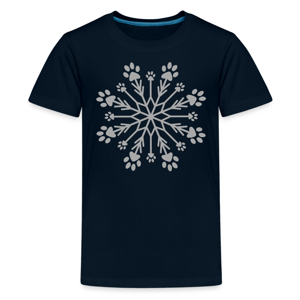 Paw Snowflake Sparkle Print Kids' Premium T-Shirt - deep navy