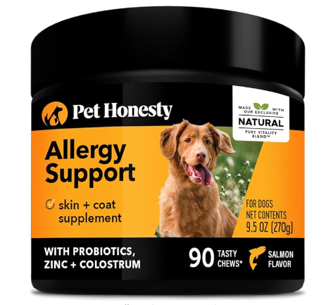 Pet Honesty Dog Allergy Support Relief Fish Oil Chews, Peanut Butter
