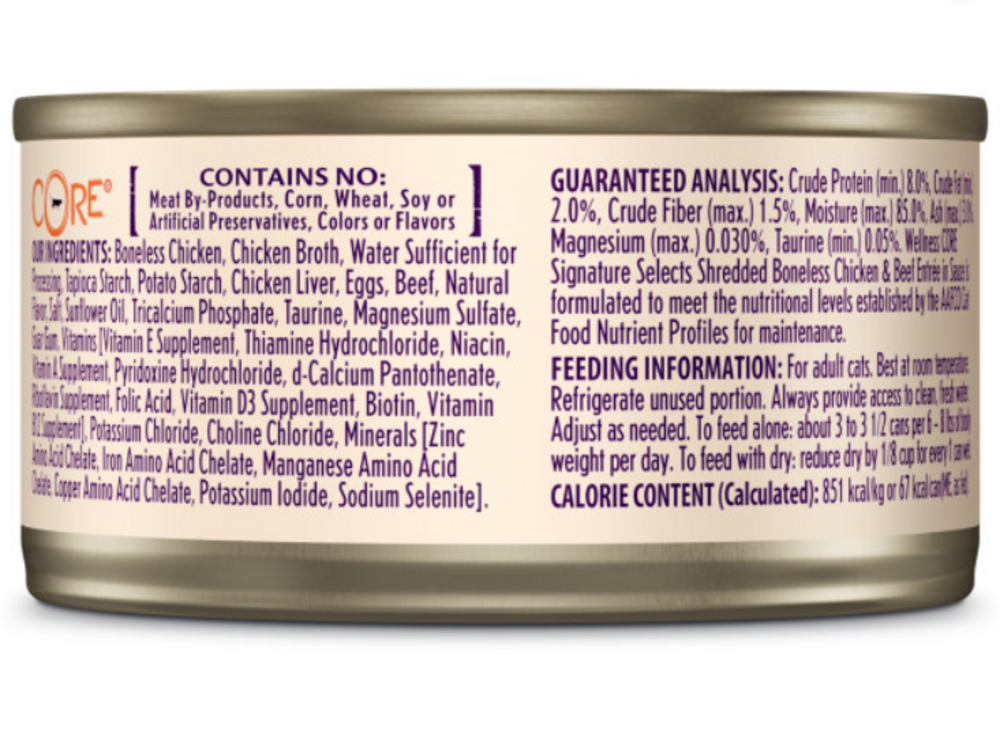 Wellness CORE Signature Selects Grain Free Canned Cat Food, Shredded C –  Wisconsin Humane Society