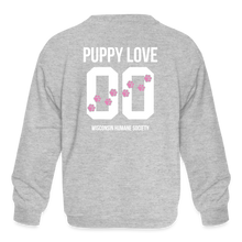 Load image into Gallery viewer, Pink Puppy Love Kids&#39; Crewneck Sweatshirt - heather gray