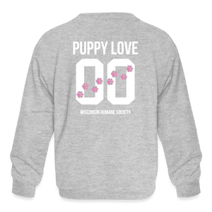 Pink Puppy Love Kids' Crewneck Sweatshirt - heather gray