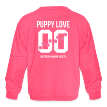 Load image into Gallery viewer, Pink Puppy Love Kids&#39; Crewneck Sweatshirt - neon pink