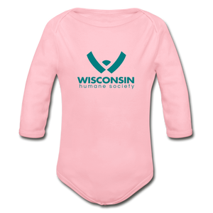 WHS Logo Organic Long Sleeve Baby Bodysuit - light pink
