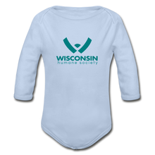 Load image into Gallery viewer, WHS Logo Organic Long Sleeve Baby Bodysuit - sky