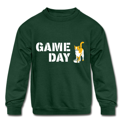 Game Day Cat Kids' Crewneck Sweatshirt - forest green