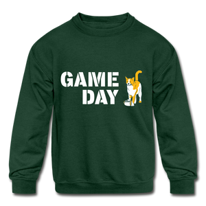 Game Day Cat Kids' Crewneck Sweatshirt - forest green
