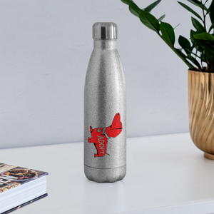"Big Red Dog" Stainless Steel Water Bottle - turquoise glitter