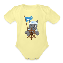 Load image into Gallery viewer, Door County Sailor Cat Organic Short Sleeve Baby Bodysuit - washed yellow