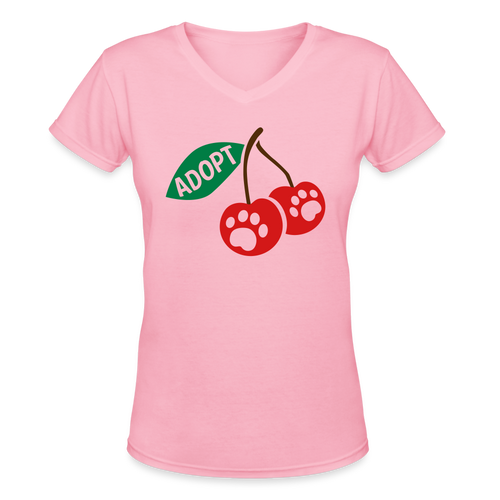 Door County Cherries Contoured V-Neck T-Shirt - pink