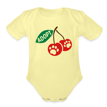 Load image into Gallery viewer, Door County Cherries Organic Short Sleeve Baby Bodysuit - washed yellow