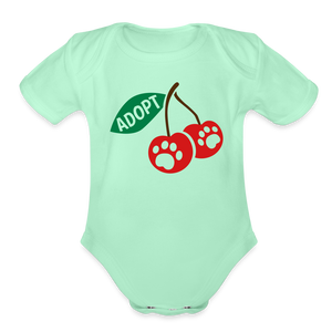Door County Cherries Organic Short Sleeve Baby Bodysuit - light mint