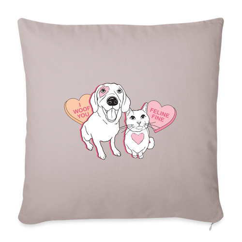 Valentine Hearts Throw Pillow Cover 18” x 18” - light taupe