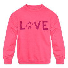 Load image into Gallery viewer, Love Pawprint Kids&#39; Crewneck Sweatshirt - neon pink