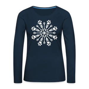 Paw Snowflake Premium Long Sleeve T-Shirt - deep navy