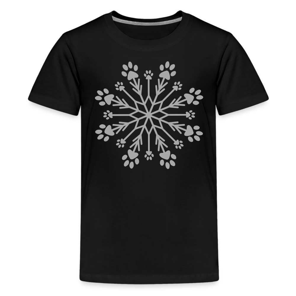 Paw Snowflake Sparkle Print Kids' Premium T-Shirt - black