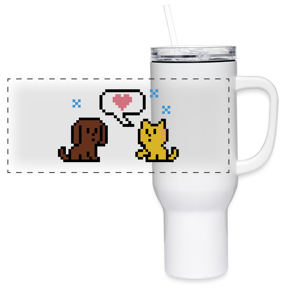 8-Bit Dog & Cat 40 oz Travel Tumbler - white