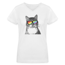 Load image into Gallery viewer, Pride Cat Contoured V-Neck T-Shirt - white