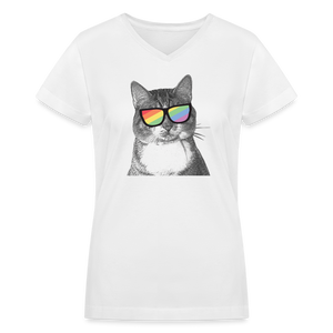 Pride Cat Contoured V-Neck T-Shirt - white