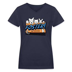 Foster Logo Contoured V-Neck T-Shirt - navy