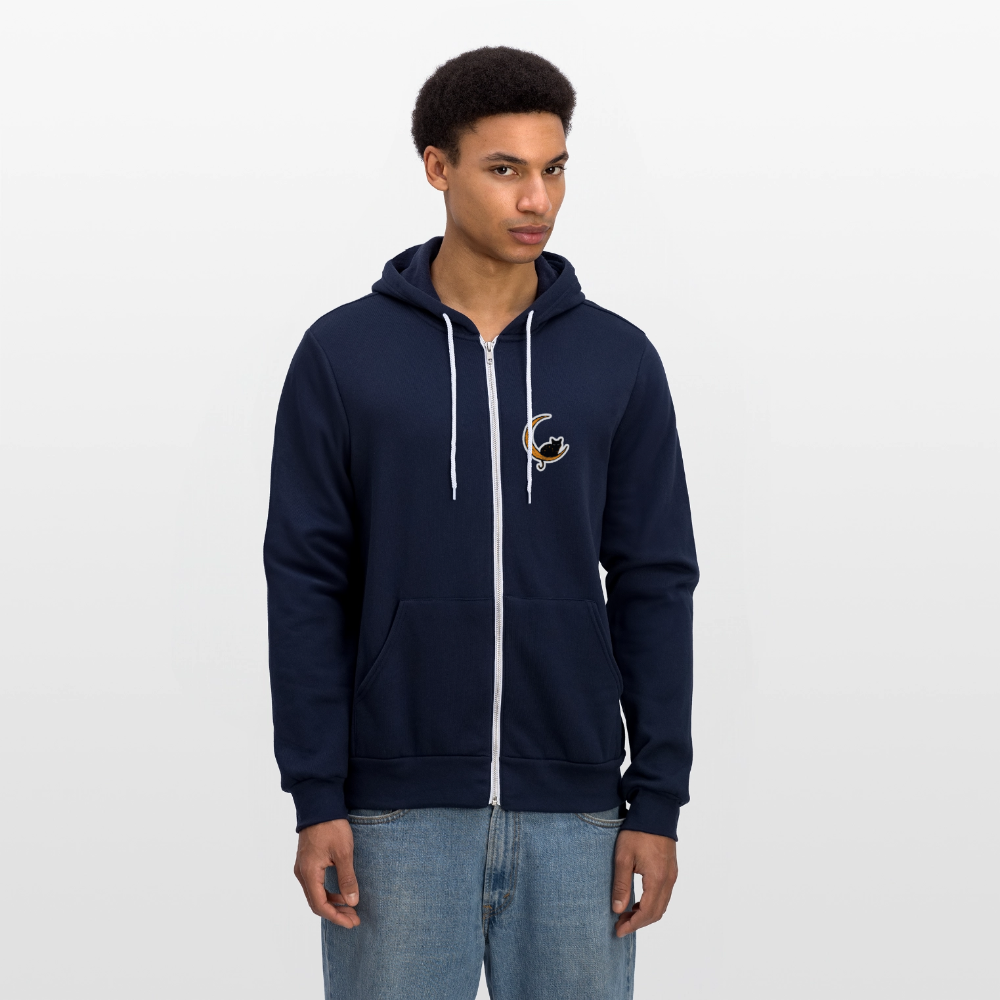 Moon Cat Bella + Canvas Unisex Full Zip Hoodie - navy