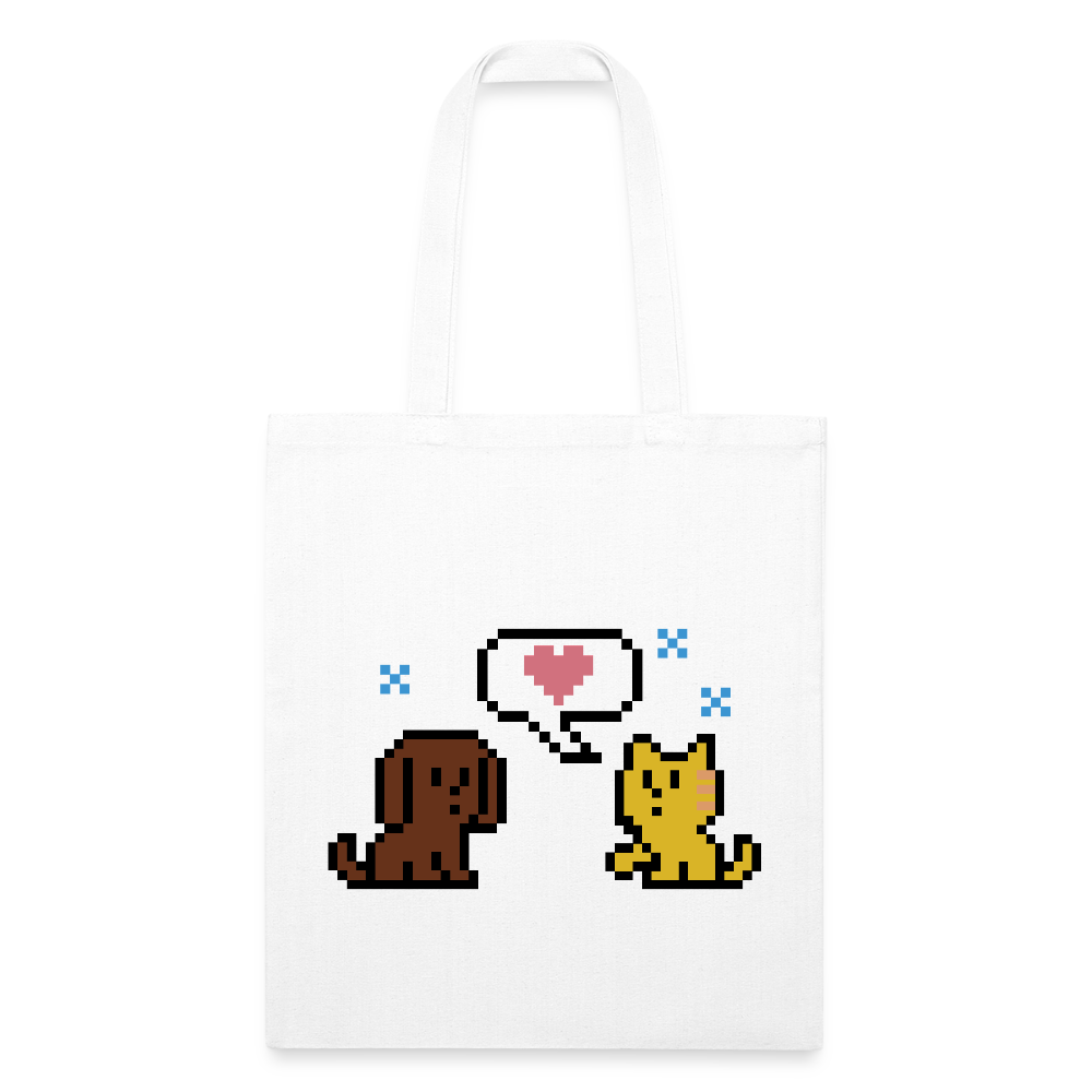 8-Bit Dog & Cat Recycled Tote Bag - white