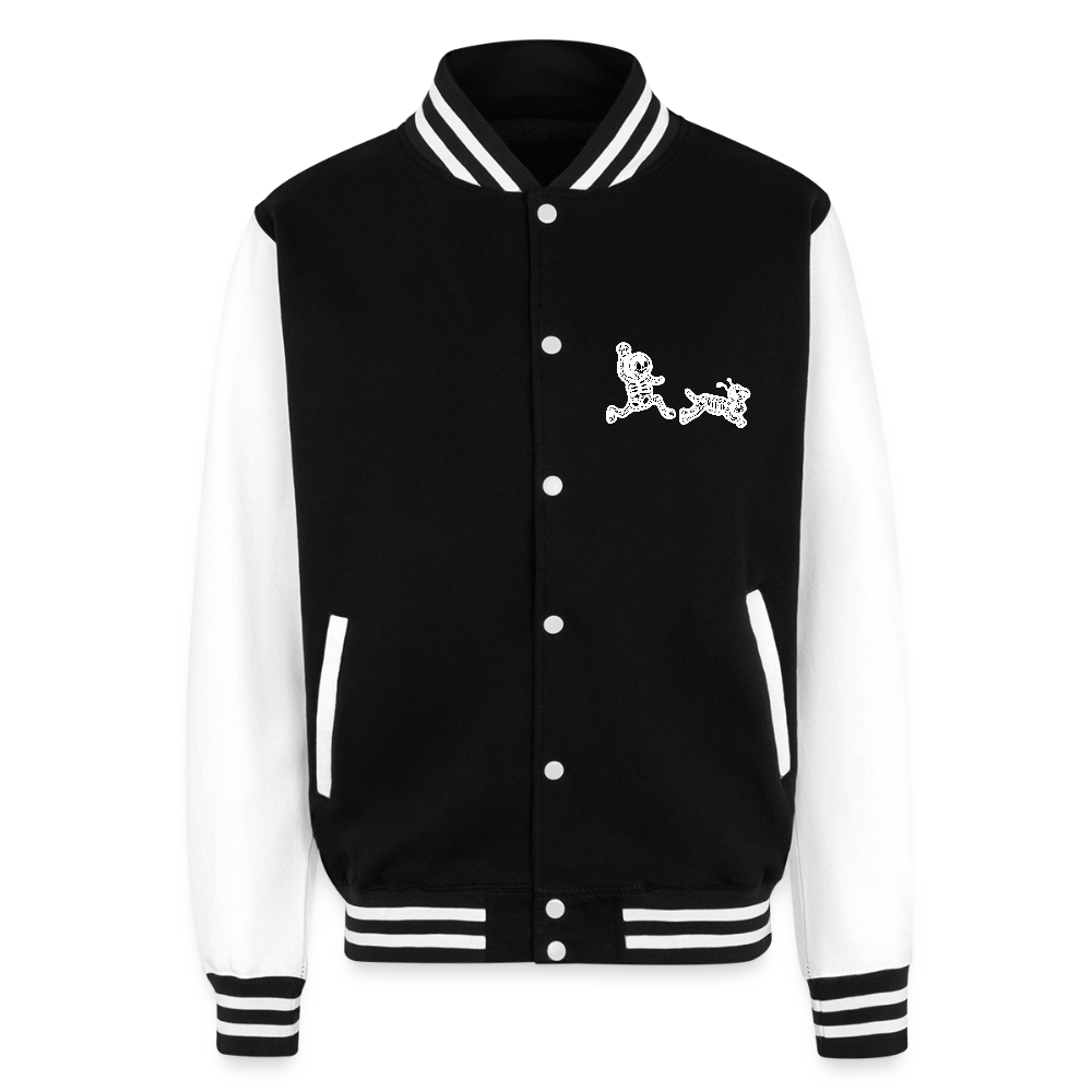 Skeleton Friends Just Hoods Heavyweight Letterman Jacket - black/white