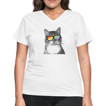 Load image into Gallery viewer, Pride Cat Contoured V-Neck T-Shirt - white