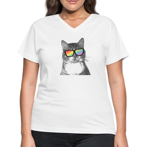 Pride Cat Contoured V-Neck T-Shirt - white