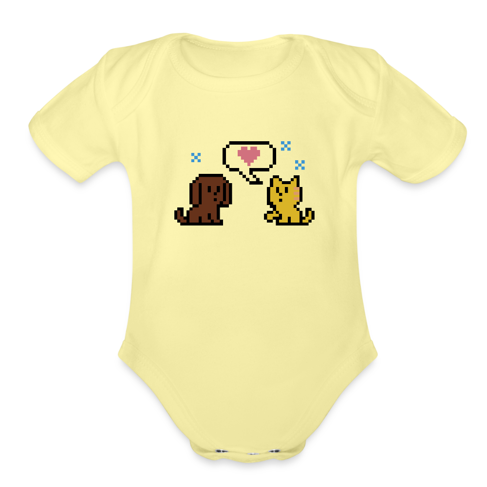 
                  
                    8-Bit Dog & Cat Organic Short Sleeve Baby Bodysuit - washed yellow
                  
                