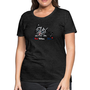 Red White & Mew Contoured Premium T-Shirt - charcoal grey