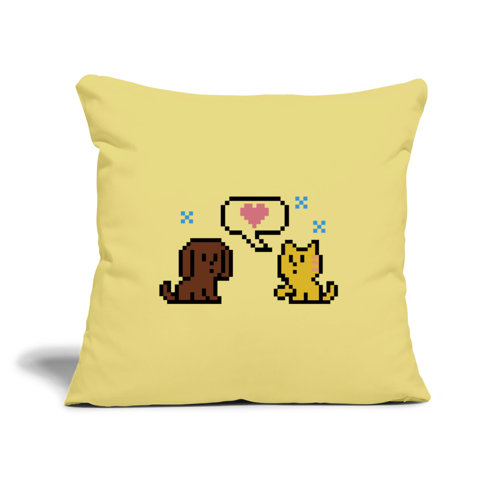 8-Bit Dog & Cat Throw Pillow Cover 18” x 18” - washed yellow