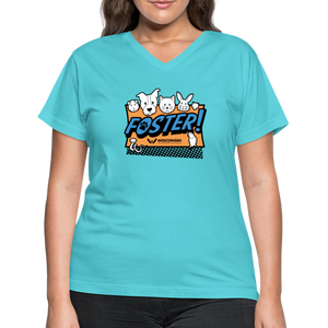 Foster Logo Contoured V-Neck T-Shirt - aqua