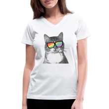 Load image into Gallery viewer, Pride Cat Contoured V-Neck T-Shirt - white