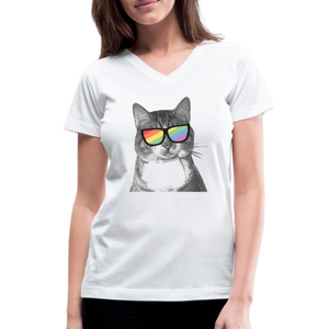 Pride Cat Contoured V-Neck T-Shirt - white