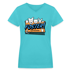 Foster Logo Contoured V-Neck T-Shirt - aqua