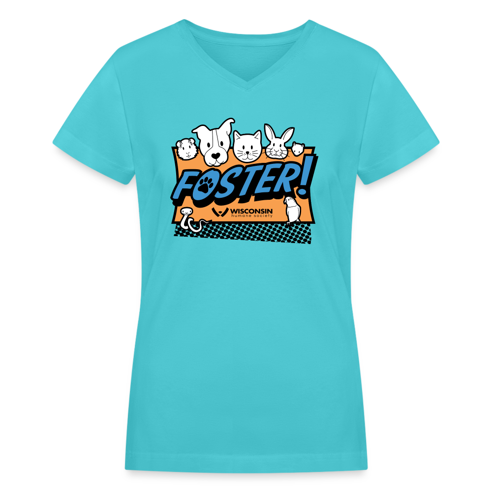 Foster Logo Contoured V-Neck T-Shirt - aqua