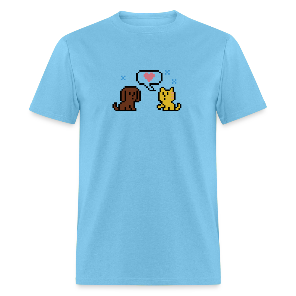 8-Bit Dog & Cat Classic T-Shirt - aquatic blue