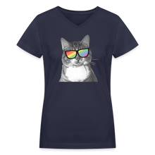 Load image into Gallery viewer, Pride Cat Contoured V-Neck T-Shirt - navy