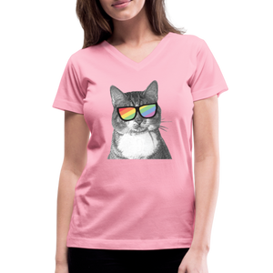 Pride Cat Contoured V-Neck T-Shirt - pink