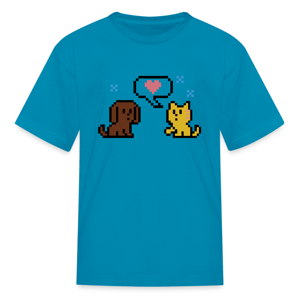 8-Bit Dog & Cat Kids' T-Shirt - turquoise