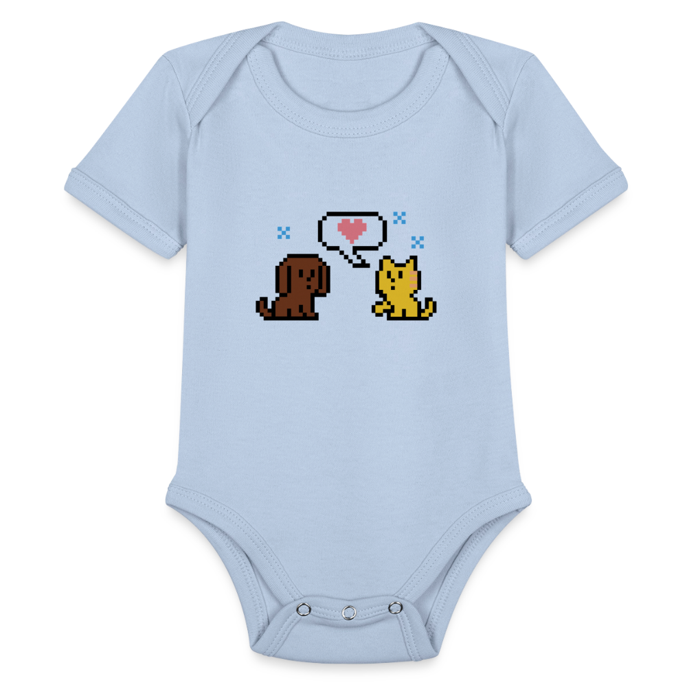 8-Bit Dog & Cat Organic Short Sleeve Baby Bodysuit - sky
