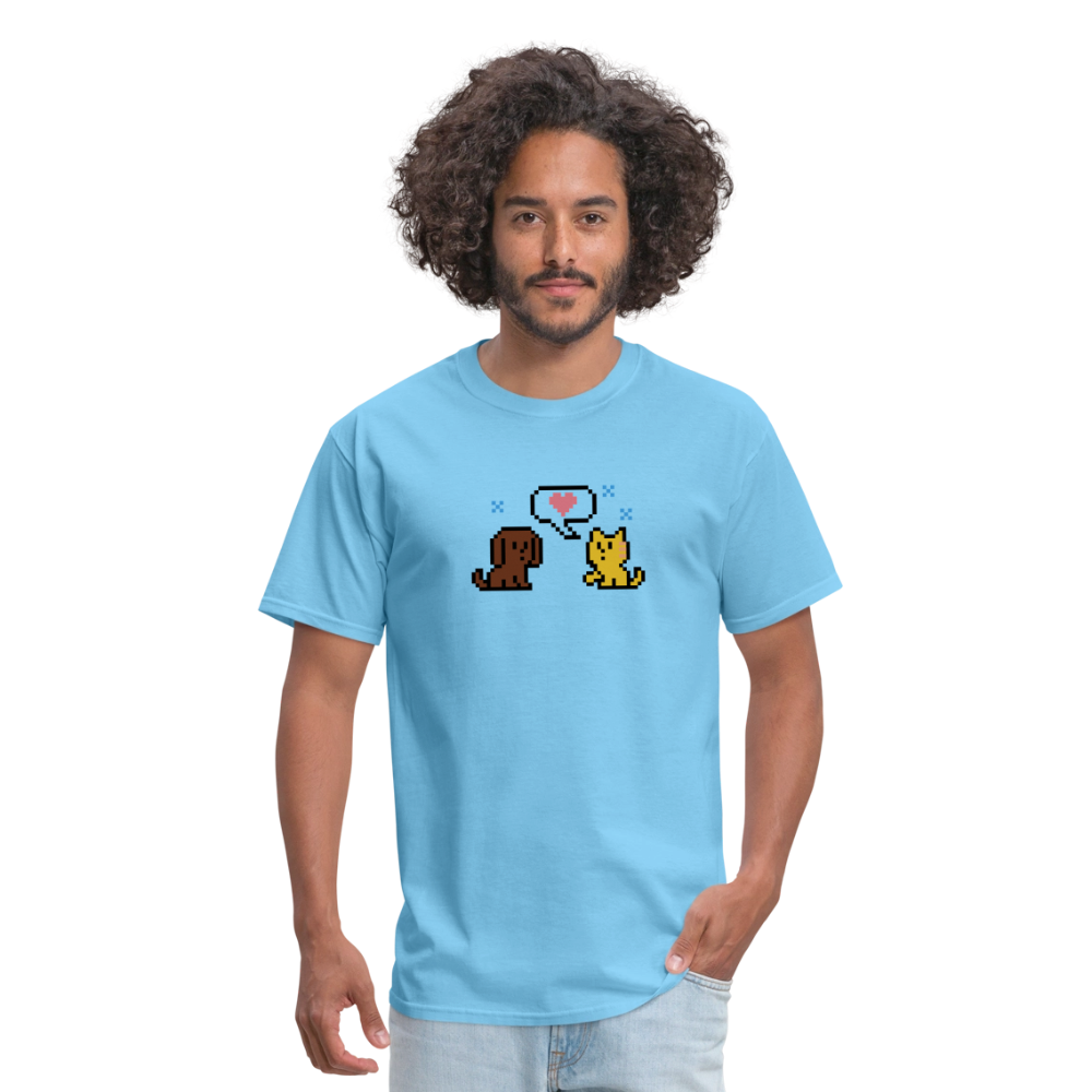 8-Bit Dog & Cat Classic T-Shirt - aquatic blue