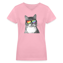 Load image into Gallery viewer, Pride Cat Contoured V-Neck T-Shirt - pink