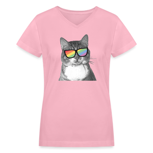 Pride Cat Contoured V-Neck T-Shirt - pink