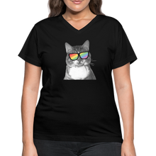 Load image into Gallery viewer, Pride Cat Contoured V-Neck T-Shirt - black